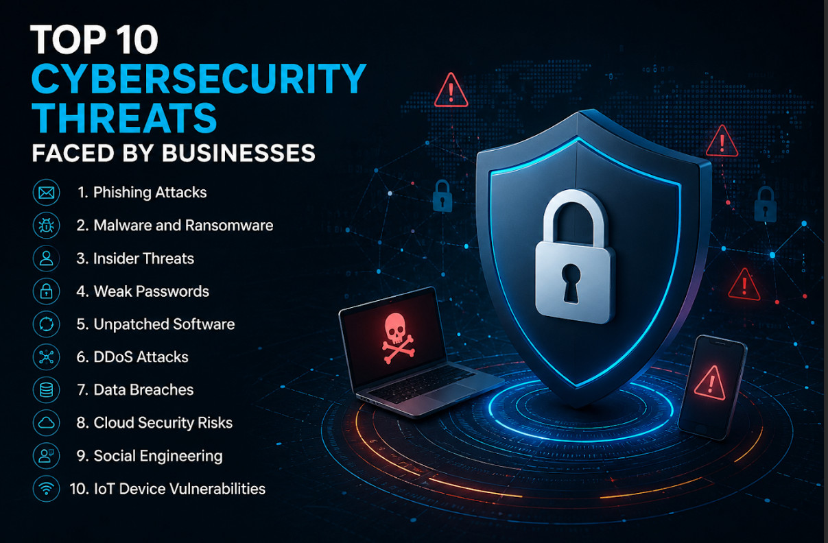 Top 10 Cybersecurity Threats Faced by businesses